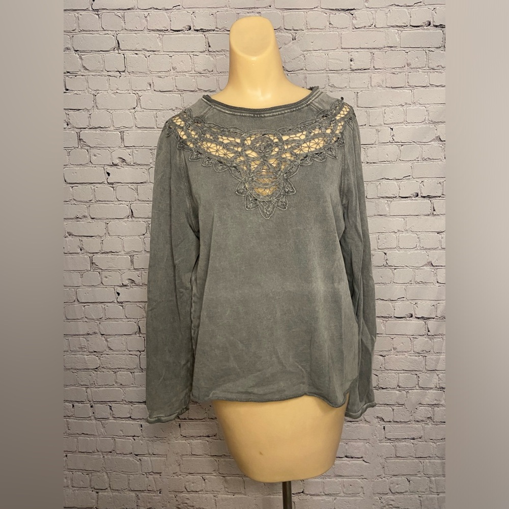 H&M Gray Crochet Lace Detail Sweatshirt